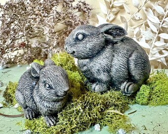 Mini Bunny Statue Set | Planter Decor Garden Art Handmade Concrete Realistic Hare Figurines