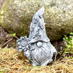 Gnome Sunflower Garden Statue | Concrete Garden Gnome Holding Sunflower | Cement Garden Statues | Sunflower Decor | Gift for Gardener