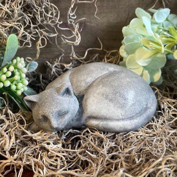 Sleeping Cat Statue | Concrete Cat Statue | Cat Decor | Cement Figurine Pet Memorial | Cat Memorial | Garden Statue | Pet Statue Grave Stone