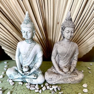 Meditating Buddha Statue in Green or Stone Finish | Handmade Buddha Statue | Concrete Buddha | Zen Garden Statues | Zen Decor | Buddha Art