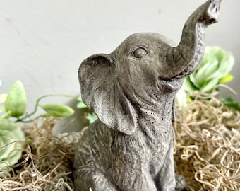 Elephant Statue Handmade | Elephant Art | Safari Nursery Decor | Concrete Boho Elephant Ears Figurine | Elephant Decor & Gifts