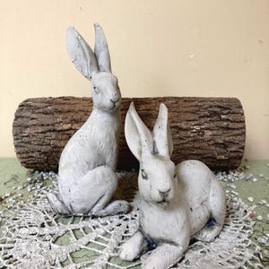 French Country Bunny Rabbit Statues Spring Decor | Regal Bunny Spring Garden Statues | English Hares | Gift for Gardener | Farmhouse