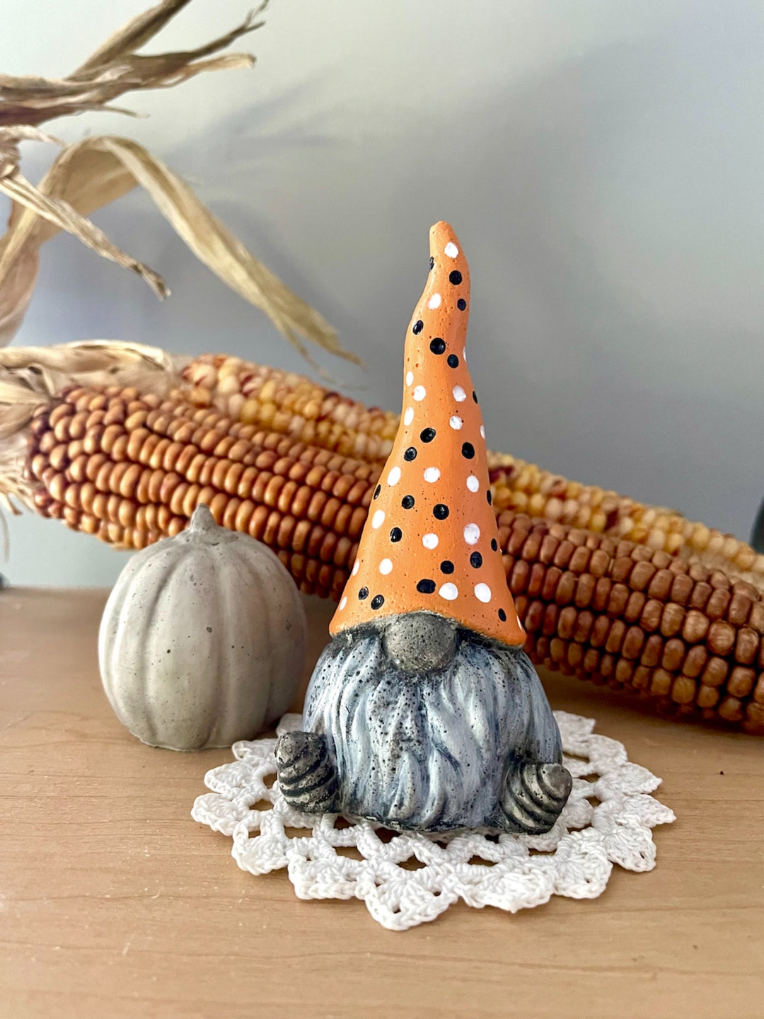 Halloween Polka Dot Gnome Statue | Fall Decor Pixie Figurine - Etsy