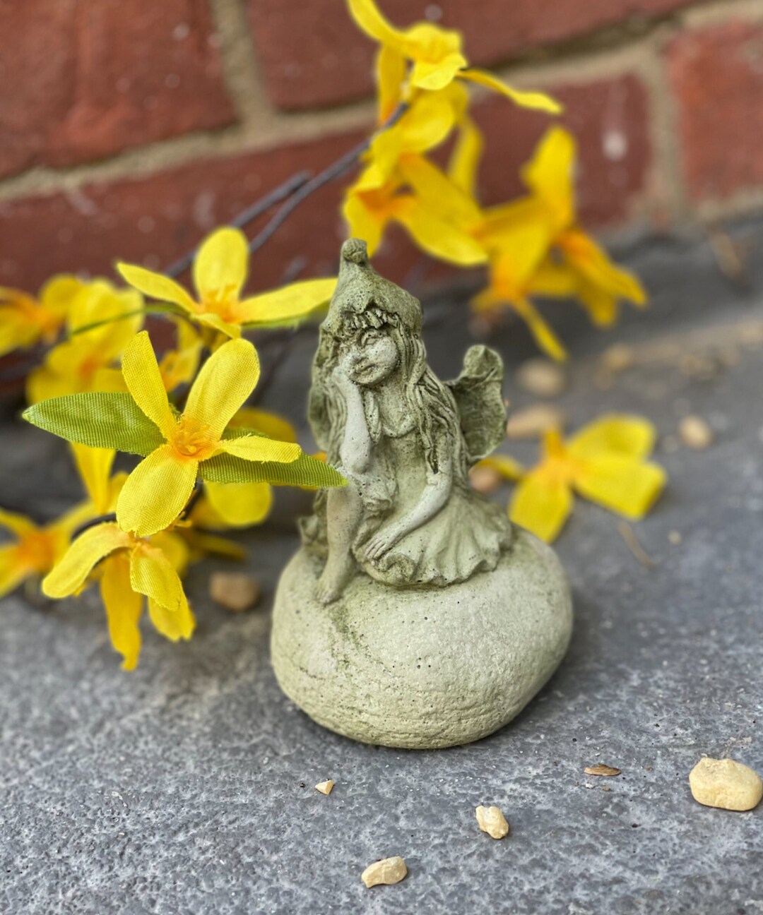 Fairy Statue Fairy Garden Statue Fairy Sitting on Rock Etsy