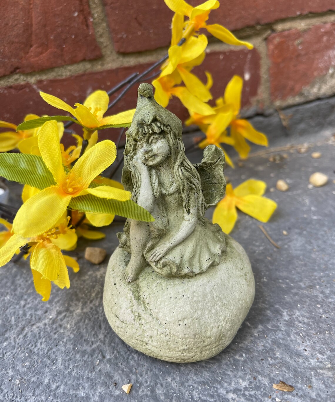 Fairy Statue Fairy Garden Statue Fairy Sitting on Rock Etsy