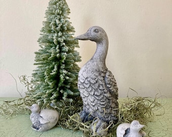 Mama Duck & Ducklings Figurines | Garden Statues | Concrete Duck Statues | Ducking Baby Shower | Farm Animals | Duckling Art