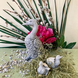 Mama Duck & Ducklings Figurines | Garden Statues | Concrete Duck Statues | Ducking Baby Shower | Farm Animals | Duckling Art