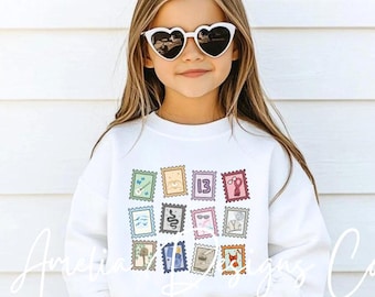 Music Stamps YOUTH Sweatshirt | Kids Crewneck Sweatshirt | Cute Album Symbols Sweatshirt | Music Fan Gift | Merch for Kids