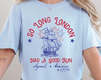 Koszulka „So Long London” | Koszulka z okazji 4 lipca | Zabawna koszulka z okazji 4 lipca | Modna koszulka z okazji 4 lipca | Prezent dla fana gwiazdy popu | Koszulka z tekstem piosenki