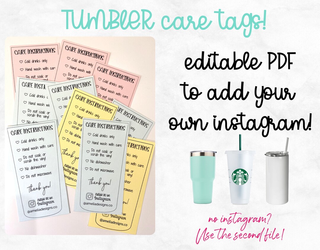 Editable Care Instructions Tags File for Starbucks Cold Cup & Tumblers