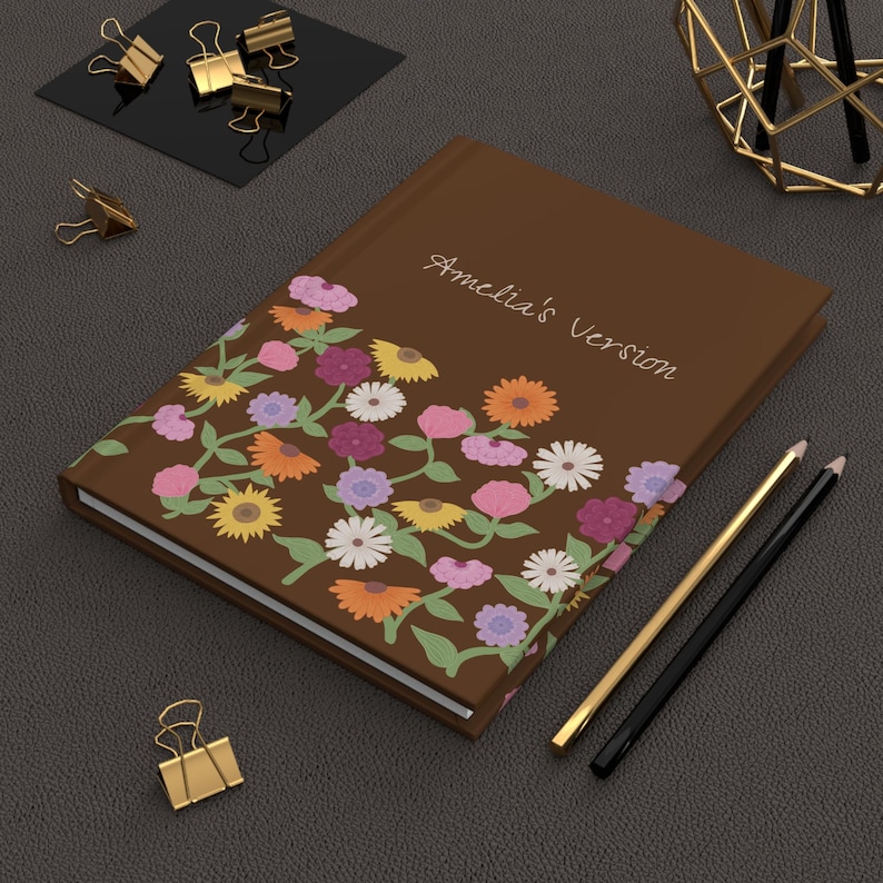 Anteckningsbok med inbunden pärm, pianoblommor och namn | Matt anteckningsbok med överraskningssånger och blommor | Subtil present till beundrare | Julklapp bild 6