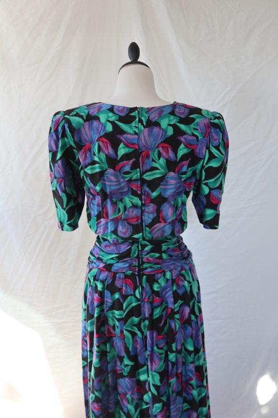 Vintage 1980s Floral Dress Purple and Teal - image 6