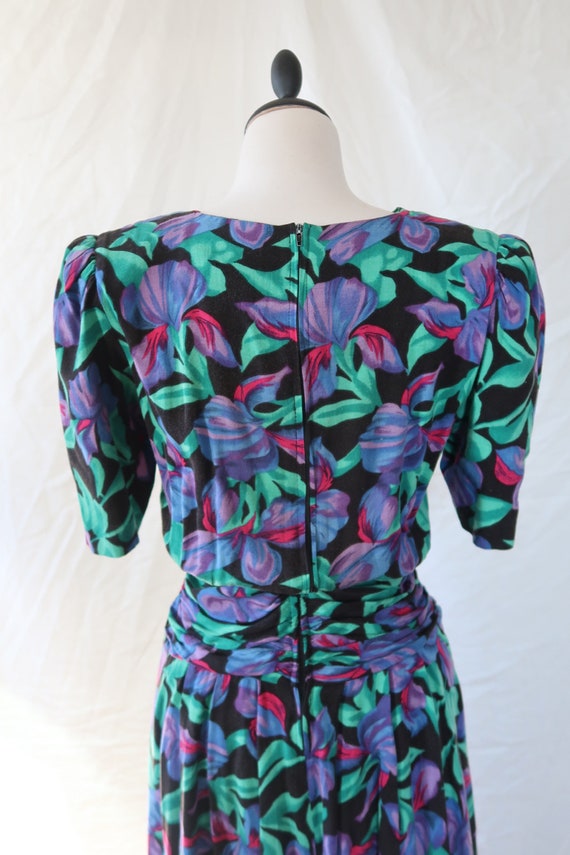 Vintage 1980s Floral Dress Purple and Teal - image 7