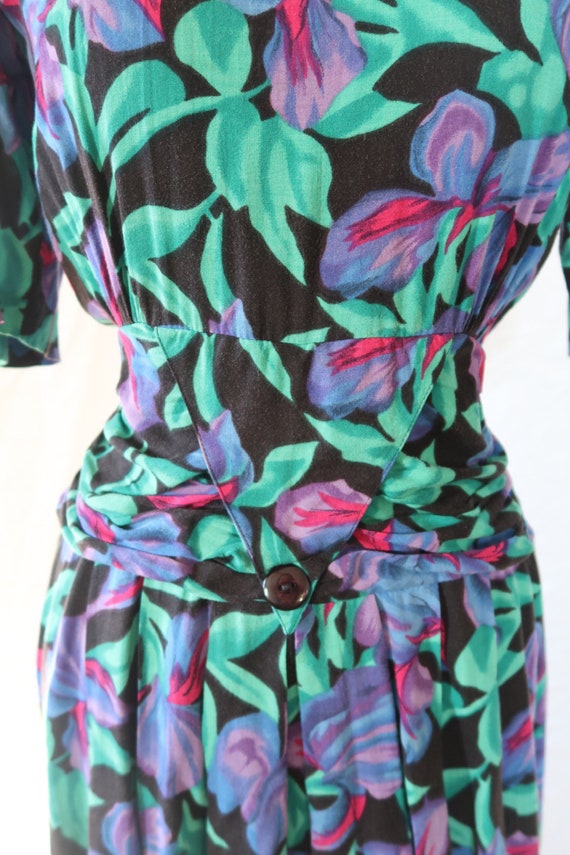 Vintage 1980s Floral Dress Purple and Teal - image 3