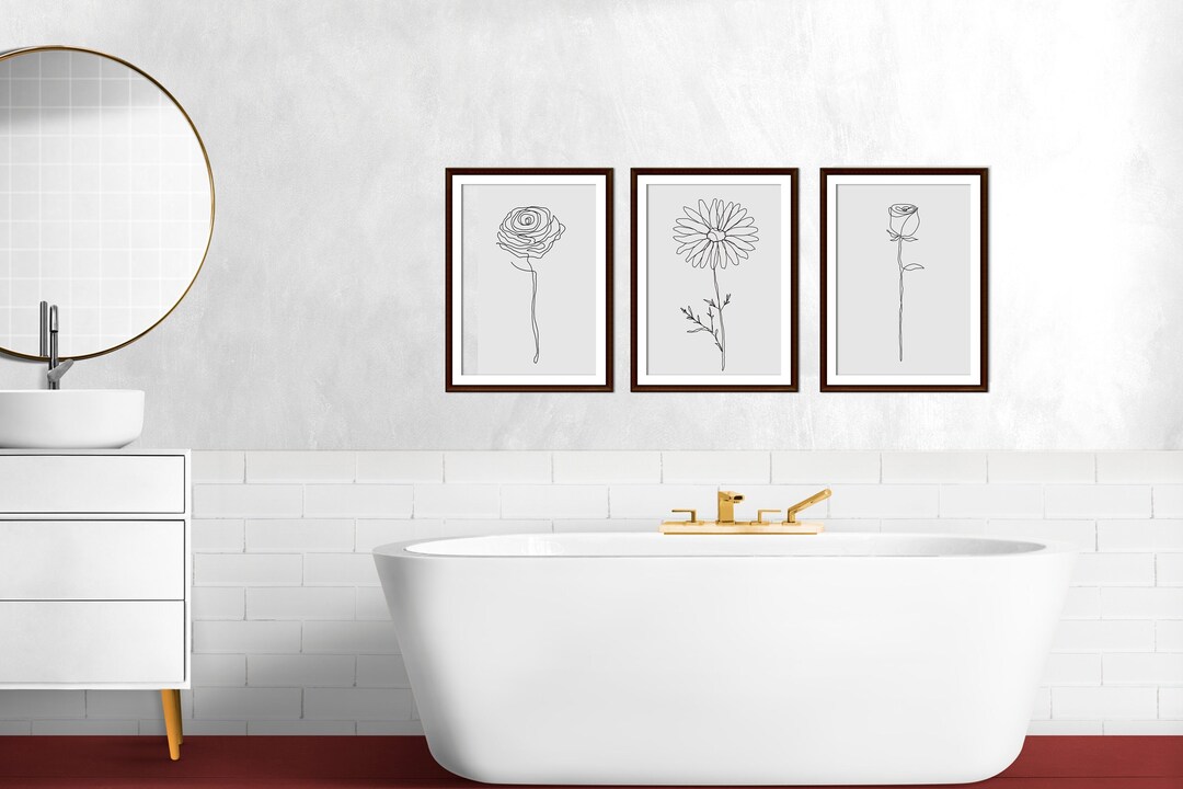 Set of 3 Line Art Flowers | Printable to Various Sizes | Minimalist ...
