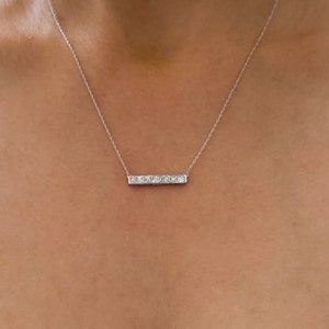 14k Gold Diamond Bar Necklace - Lightweight Layering Necklace - Horizontal Bar Diamond Pendant - Delicate Diamond Necklace - Different Sizes