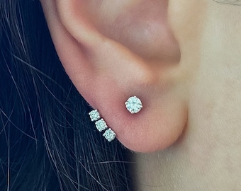 14k Solid Gold Three-Stone Diamond Jacket Earrings 1/3 ct. tw. - Front Back Earrings - Diamond Ear Jackets - Delicate Earring - Gift for Her