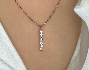 Collar con barra y diamantes cultivados en laboratorio, colgante de barra vertical con diamantes en oro macizo, Journey Jewelry