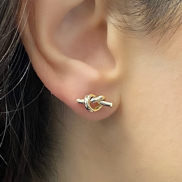 14k Solid Gold Love Knot Earrings - Petite Knot Stud Earrings - Shiny Pretzel Studs - Dainty Stud Earrings - Minimalist Stud Earrings