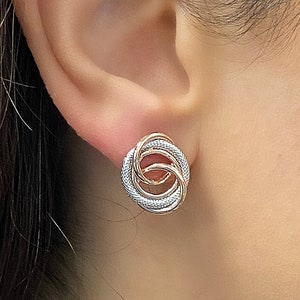 14k Gold Multiple Love Knot Stud Earrings - Unique Knot Earrings - Textured Gold Earrings - Italian Gold Circle Studs- Multi Circle Earrings
