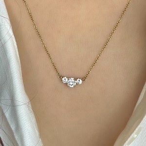 14k Solid Gold Three-Stone Diamond Pendant Necklace - Classic Trio Diamond Necklace 0.76 Ctw - Past Present Future - 3 Stone Prong Setting