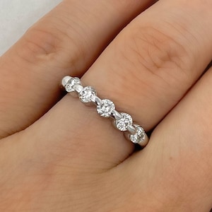 14k Solid Gold Five-Stone Diamond Ring - 5 Diamonds Wedding Band - Diamond 5 Year Anniversary Band - Stackable Five Stone Ring 0.75 Carat TW