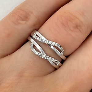 14k Solid Gold Diamond Double Band Ring - Pave Diamond Wave Ring - Multi-Row Wide Gold Diamond Ring - Double Stack Ring - Diamond Curve Ring