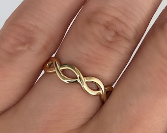 Solid Gold Infinity Band Ring, Twisted Wedding Band, Braided Stackable Dainty Ring, Real Gold Jewelry