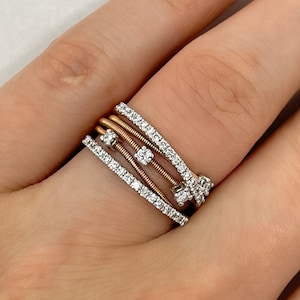 Real Gold Ring / Real Gold Jewelry / Diamond Ring / High Quality Jewelry / Natural Diamond Ring / Conflict-Free Diamonds / Gold Diamond Criss Cross Band / Gold Cross Over Ring / Multi-Row Diamond Band / Unique Dainty Statement Ring / Gold Wire Ring