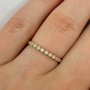 14k Solid Gold Diamond Milgrain Beaded Ring - Diamond Half Eternity Ring - Vintage Wedding Anniversary Band - 0.11 ctw Diamond Art Deco Ring