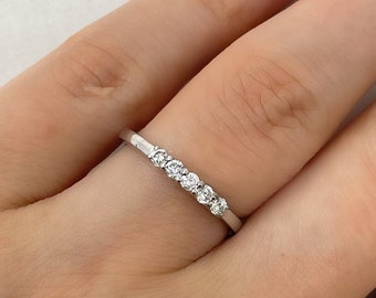 Anillo de cinco piedras de diamantes naturales en oro macizo auténtico, banda de cinco piedras de diamantes de 0,30 ct, regalo de 5º aniversario, anillo apilable