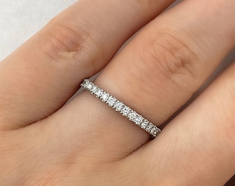 Anillo de boda clásico con diamantes naturales, anillo de media eternidad para mujer en oro macizo, delicado anillo apilable, anillo de boda de 0,24 quilates.