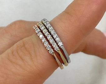 Alianza de boda clásica de diamantes en oro macizo, anillo de boda con diamantes de 0,40 quilates, anillo apilable de media eternidad con diamantes naturales.
