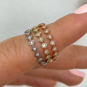 14k Solid Gold Diamond Ring - Diamond Shape Band - Dainty Diamond Shape Gold Ring - Gold Stacking Ring- Geometric Ring- Diamond Wedding Band