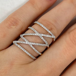 14k Solid Gold Micro Pave Multi-Band Diamond Ring - Diamond X-Ring - Criss Cross Ring - CrissCross Band - X Crossover Ring - Gift for Women