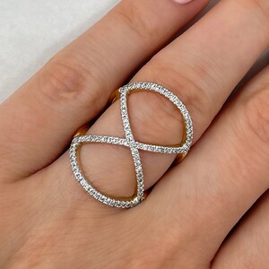 14k Solid Gold X Ring - Orbital Ring - Modern X Diamond Ring - Gold Geometric Ring - Diamond X Ring - Bold X Ring - Dainty Criss Cross Ring