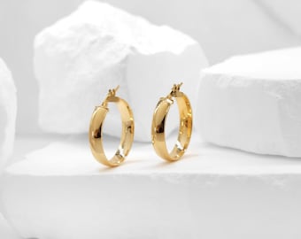 Aros de oro auténtico, aretes de aro de oro de 14k, diseño hueco y ligero, aros pequeños hipoalergénicos