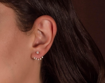 14k Solid Gold Five-Stone Diamond Jacket Earrings - Front Back Earrings - Diamond Ear Jackets - Delicate Earring - Starburst Diamond Earring