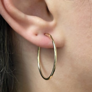 14k Gold Hoop Earrings - 1.5mm Plain Yellow Gold Hoops - Endless Hoops - Infinity Hoops - Thin Round Hoops - Medium Hoops - Different Sizes