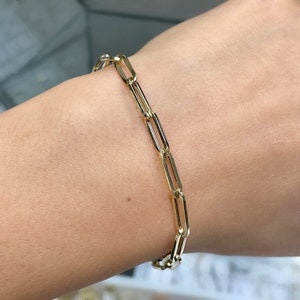Real Gold Bracelet / Real Gold Jewelry / High-Quality Jewelry / 14k Gold Paper Clip Chain / Paper Clip Jewelry / Oval Link Chain / Womens Gold Chain / Dainty Gold Bracelet / Lightweight Gold Bracelet / Hollow Gold Chain / Delicate Paperclip Bracelet