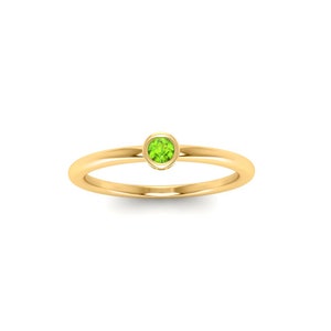 14k Solid Gold Peridot Ring - Bezel Set Solitaire Gemstone Ring - Gold Birthstone Ring - August Birthstone Ring - Natural Green Peridot Ring