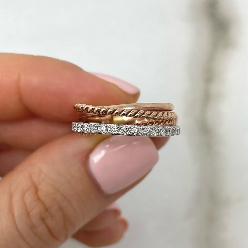 Real Gold Ring / Real Gold Jewelry / High Quality Jewelry / Natural Diamond Ring / Multi-Band Rope Ring / Gold Cross Over Ring / Diamond Criss Cross Ring / Multi-Row Diamond Ring / Gold Rope Ring / Gold Diamond Twist Ring / Gold Multi Band Twist Ring