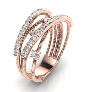 Real Gold Ring / Real Gold Jewelry / Diamond Ring / High Quality Jewelry / Natural Diamond Ring / Conflict-Free Diamonds / Gold Diamond Criss Cross Band / Gold Cross Over Ring / Multi-Row Diamond Band / Unique Dainty Statement Ring / Gold Wire Ring