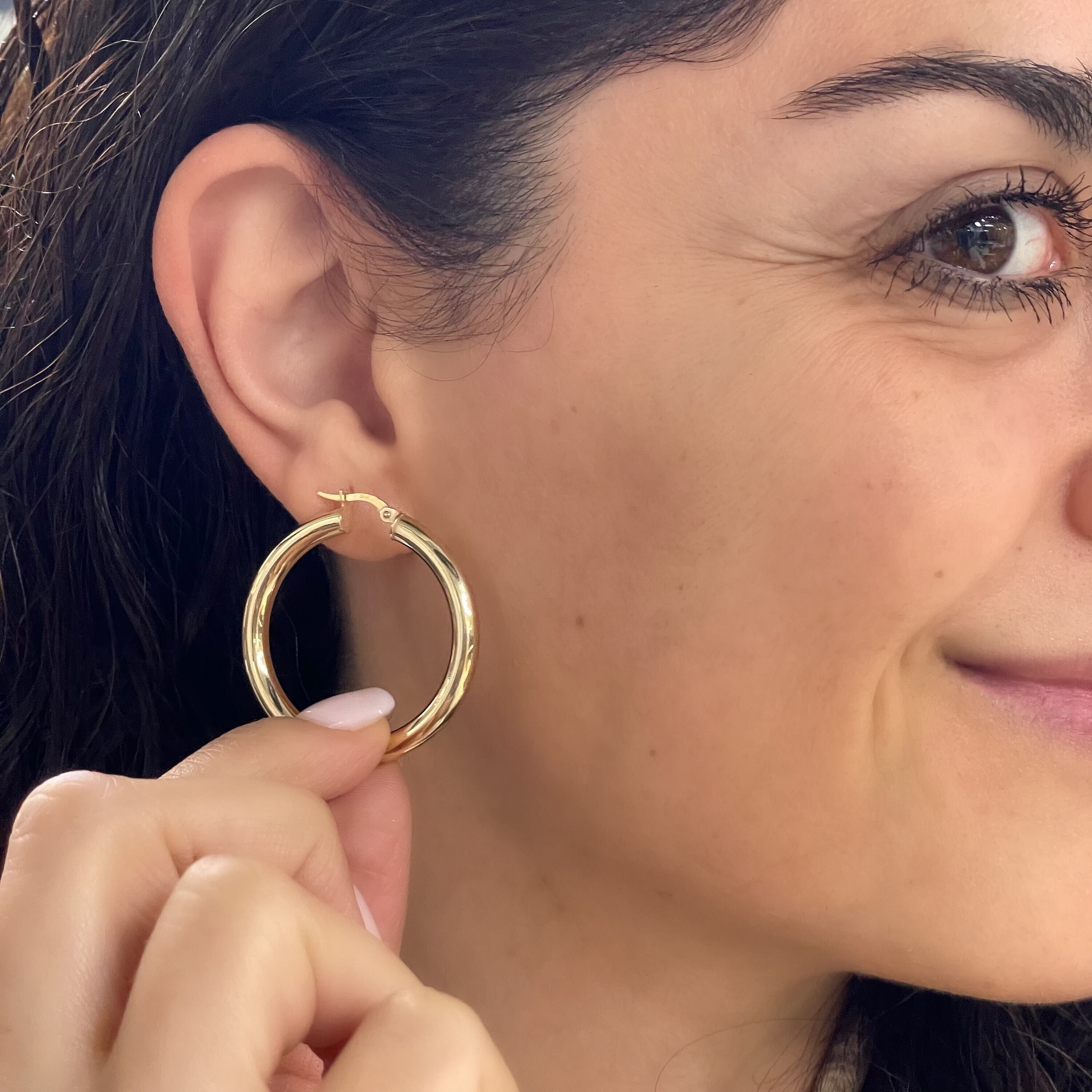 14k Yellow Gold Hoop Earrings - Italian Gold Hoops - Gold Tubular