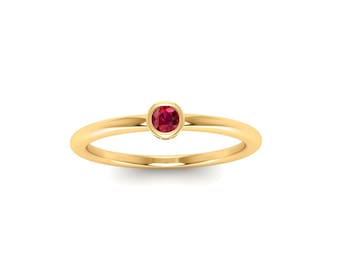 Bezel Set Ruby Ring, Solitaire Gemstone Ring, July  Birthstone Jewelry, 10k or 14k Gold