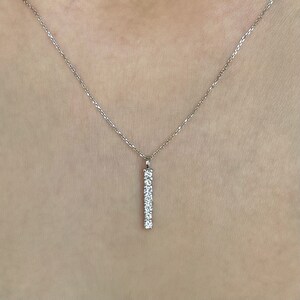 Diamond Bar Necklace, Vertical Gold Journey Pendant With Natural Diamonds