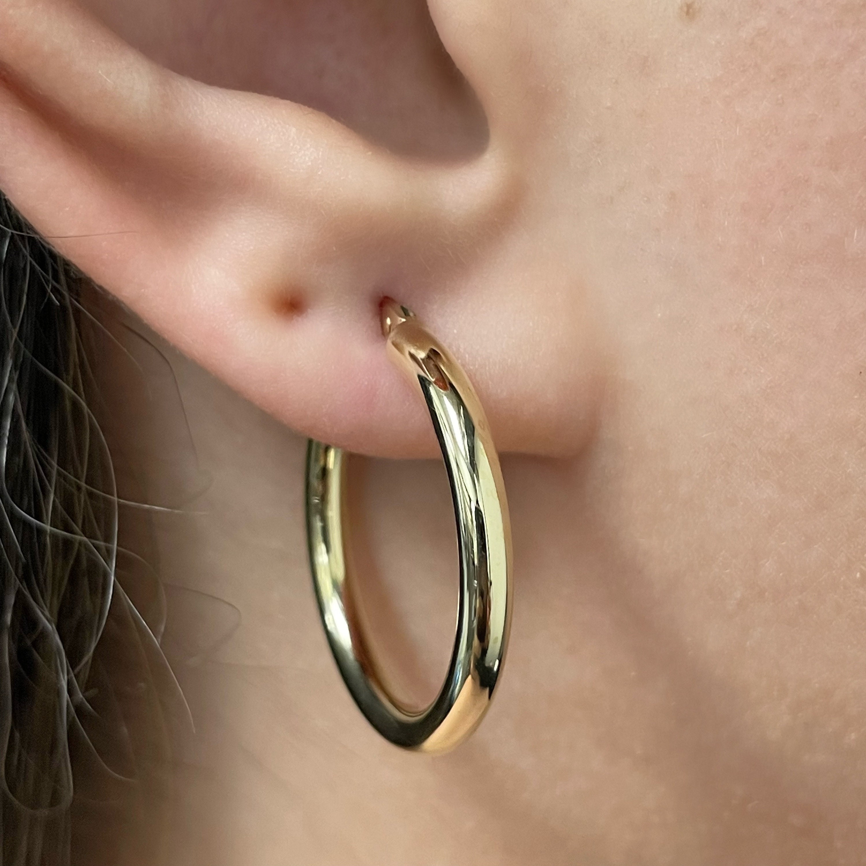 14k Gold Round Hoop Earrings Hollow Italian Gold Earrings