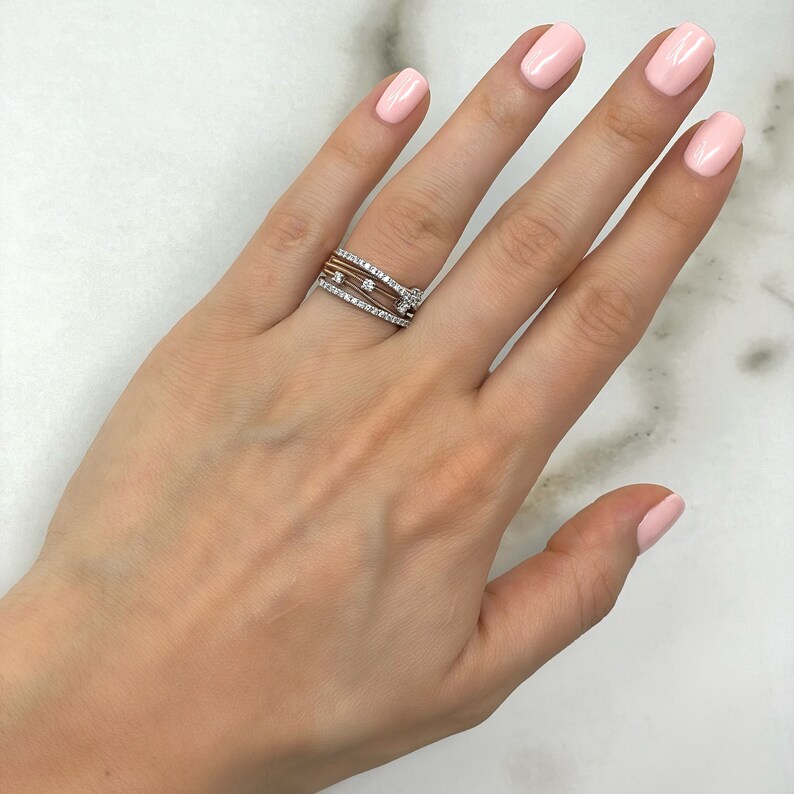 Real Gold Ring / Real Gold Jewelry / Diamond Ring / High Quality Jewelry / Natural Diamond Ring / Conflict-Free Diamonds / Gold Diamond Criss Cross Band / Gold Cross Over Ring / Multi-Row Diamond Band / Unique Dainty Statement Ring / Gold Wire Ring