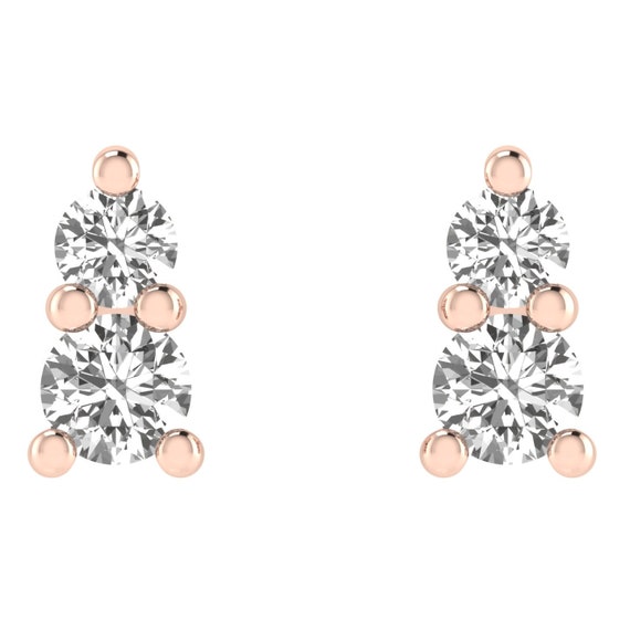 14k Solid Gold 1/4ctw Diamond Two-stone Earrings - Two Stone