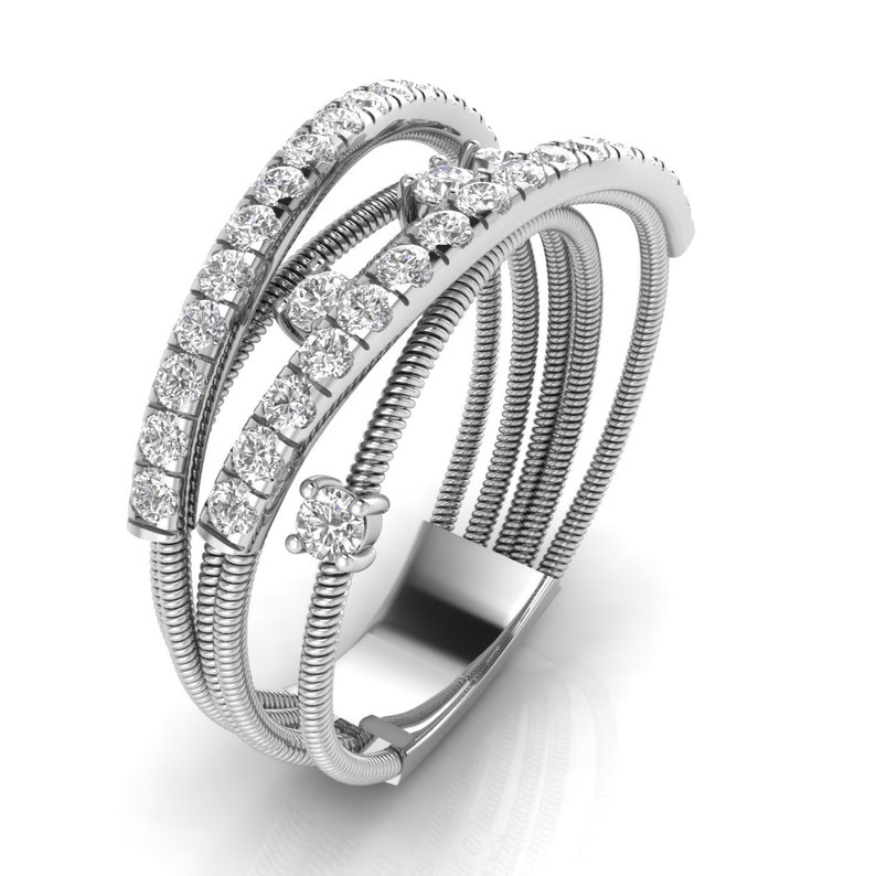 Real Gold Ring / Real Gold Jewelry / Diamond Ring / High Quality Jewelry / Natural Diamond Ring / Conflict-Free Diamonds / Gold Diamond Criss Cross Band / Gold Cross Over Ring / Multi-Row Diamond Band / Unique Dainty Statement Ring / Gold Wire Ring